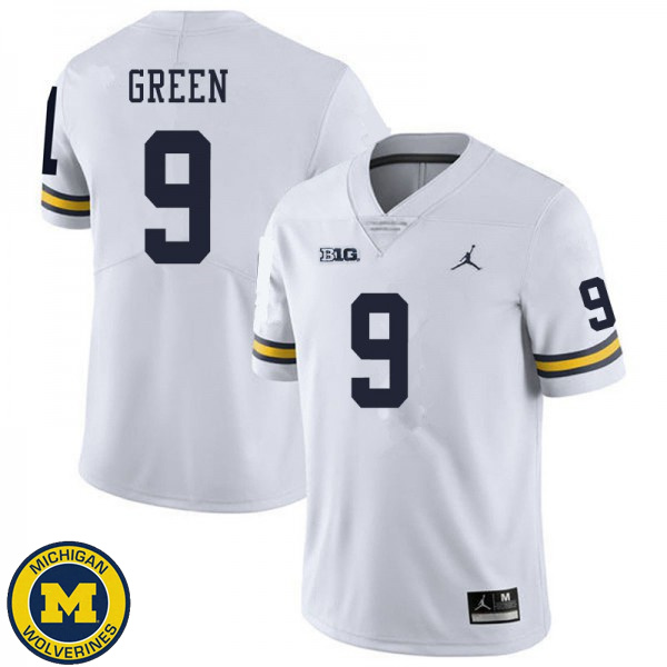 Men's Michigan Wolverines #9 Gemon Green White Fashion Jersey